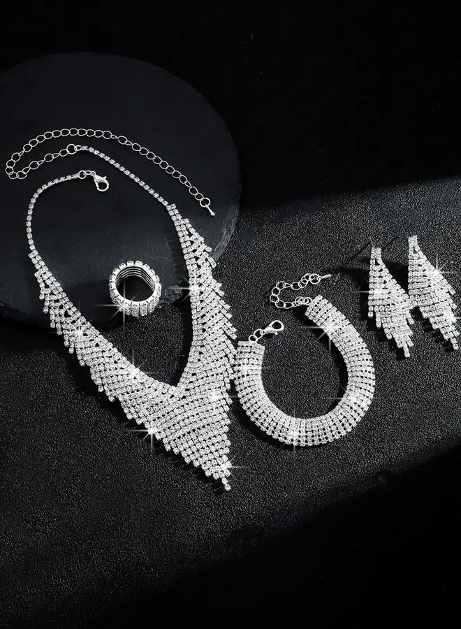 تايك تو طقم مجوهرات أربع قطع عقد وسوار وخاتم وأقراط مزين